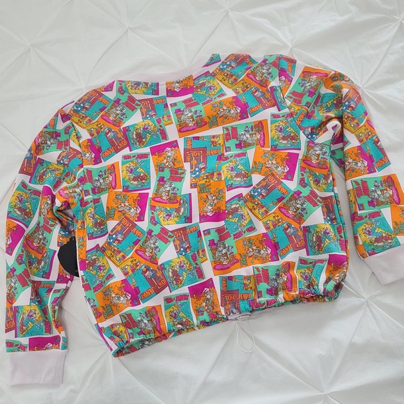 Tom & Jerry Sweatshirt Large Comic All Over Print Cartoon Fleece NWT Orange Pink - Picture 7 of 10